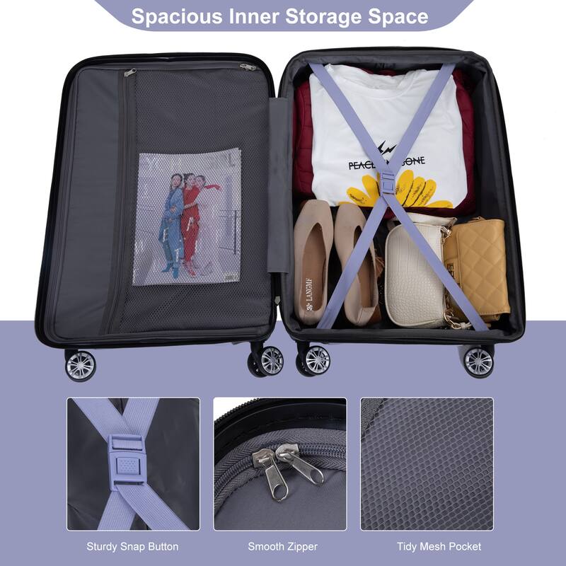 3 Piece Luggage Sets with Double Spinner Wheels and TSA Lock, Expandable Durable PC Hardside Lightweight Suitcase for Men Women