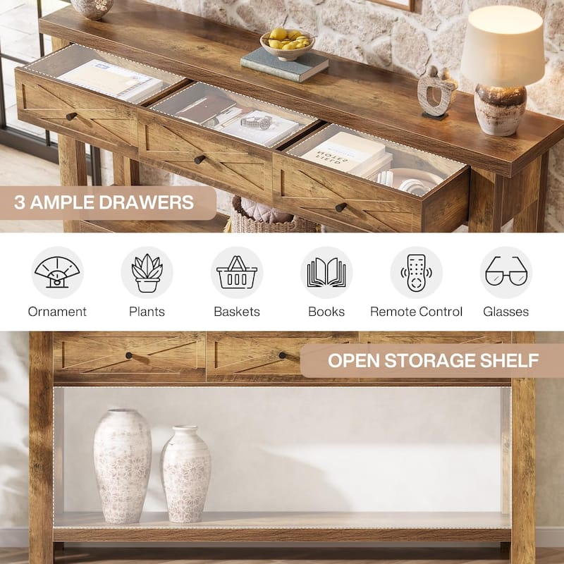 70.9” Console Table with 3 Drawers, Extra Long Farmhouse Entryway Table with Storage Shelf