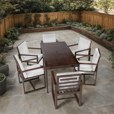 Patio Dining Table and Chair Set with Umbrella Hole and Cushions
