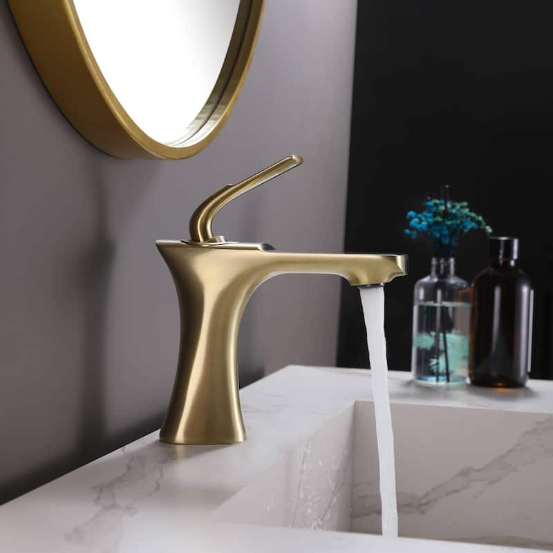 Single Handle Bahtroom Sink Faucet One Hole Bathroom Faucet Modern Basin Vanity Taps With Valve - Brushed Gold