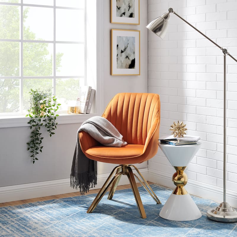 Art Leon Classical Velvet Swivel Office Accent Chair with Golden Legs