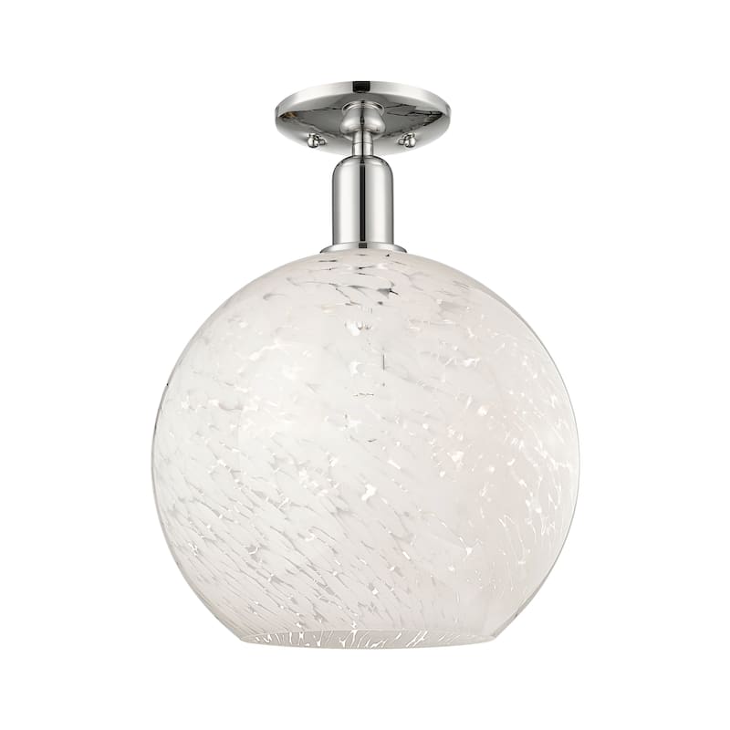 Innovations Lighting Endless Possibilities Arcadia - White Mouchette - 1 Light 12" Semi-Flush Mount - Polished Nickel