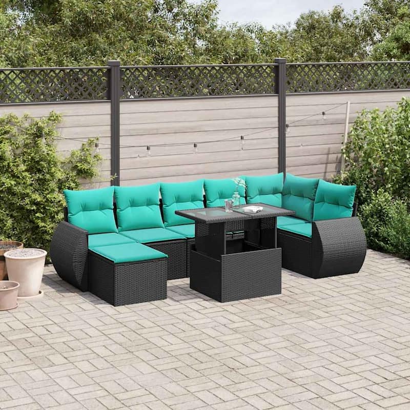 vidaXL 8 Piece Patio Sofa Set with Cushions Black/Brown/Gray Poly Rattan - Black without storage