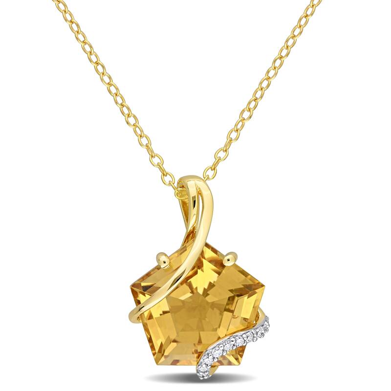 Miadora Fancy-cut Citrine and Diamond Accent Swirl Necklace in Yellow Plated Sterling Silver