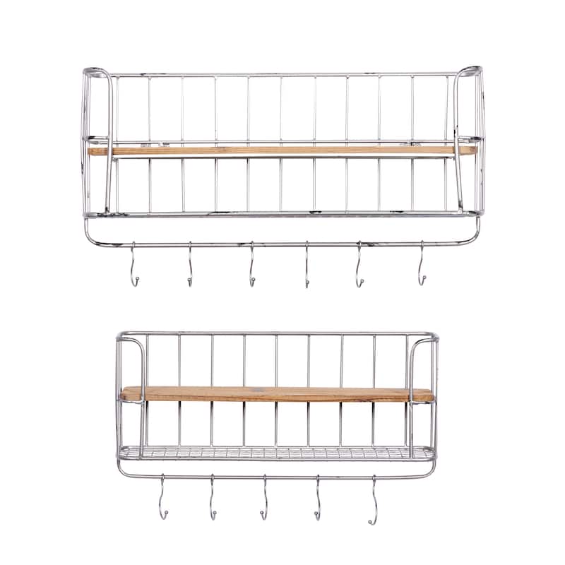 Brown Wood 6 Hangers Wall Hook - S/2 32",26"W