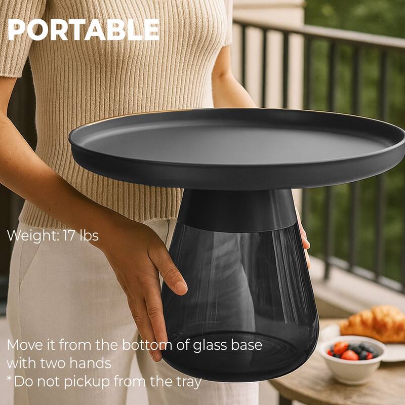 24" Matte Black Tray Top Aeryn Nesting Tabl With Smoky Gray Glass Base - 24x17