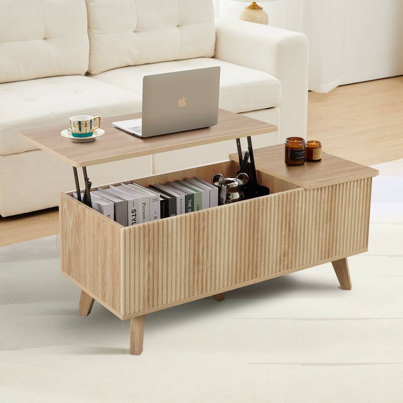 Wood Rectangular Lift-top Coffee Table Open Shelf