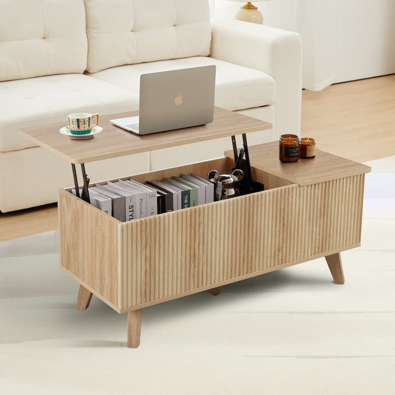 Wood Rectangular Lift-top Coffee Table Open Shelf