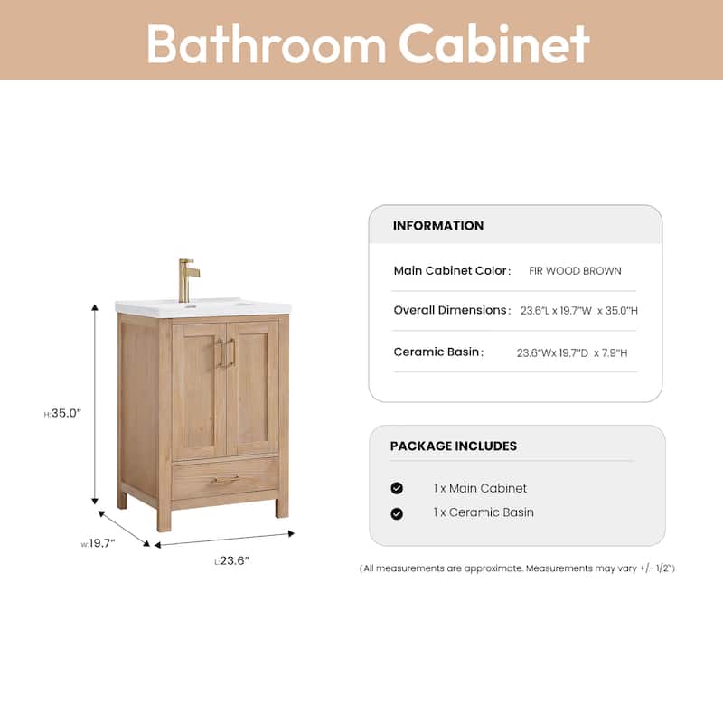 Gela Single Bath Vanity with Ceramic Basin Top without Mirror