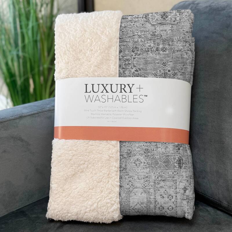 Premium Machine Washable Traditional Moroccan Sherpa Throw Blanket