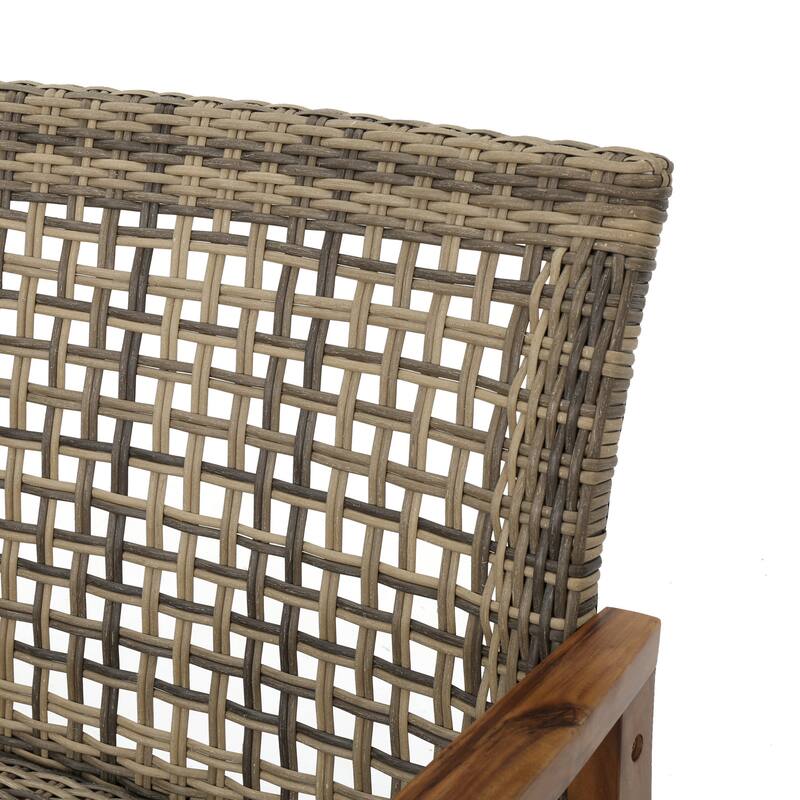 Outdoor Acacia Wood Loveseat Sofa Rattan Wicker 2 Seater Sofa Couch