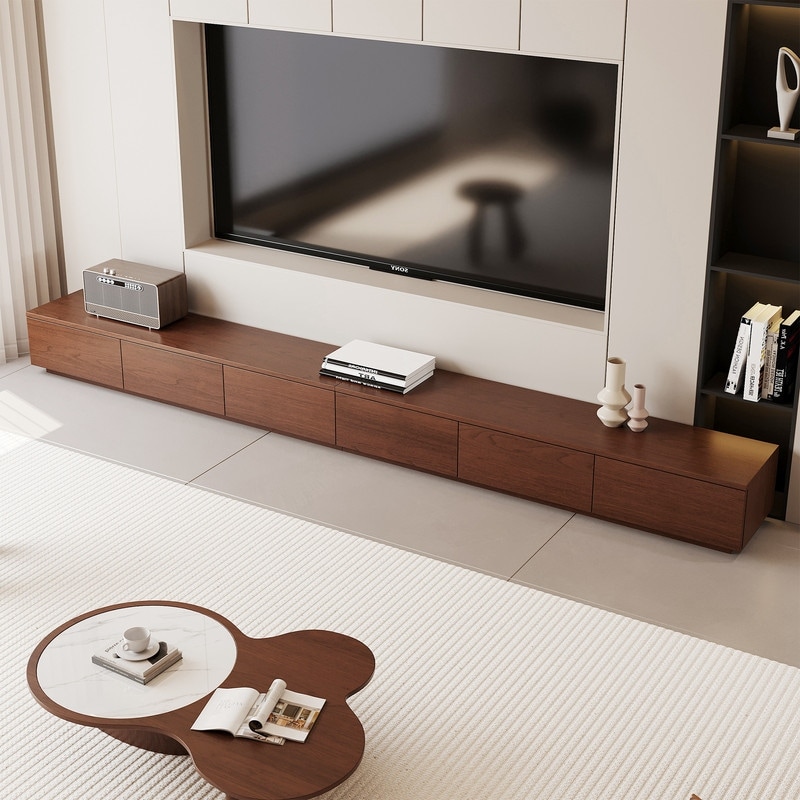 Mid Century Modern TV Stands,Brown Solid Wood Media Console with 3-6 Drawers