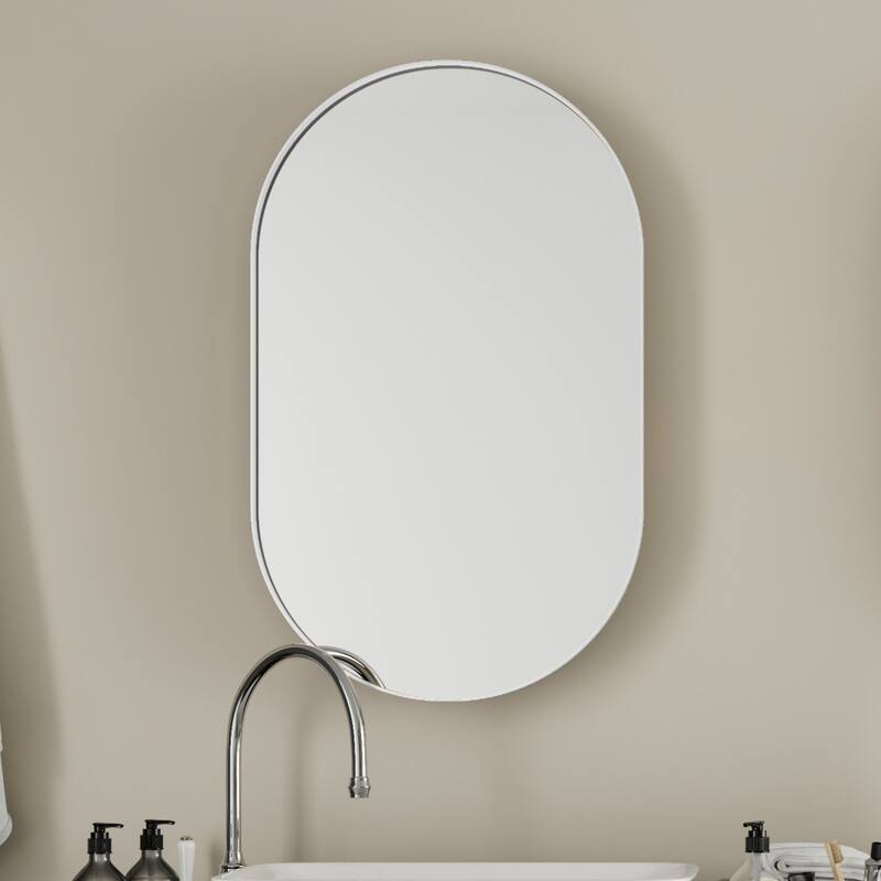 20 in. x 34 in. Oval Metal Framed Recessed Bathroom Medicine Cabinet with Mirror and Adjustable Shelves