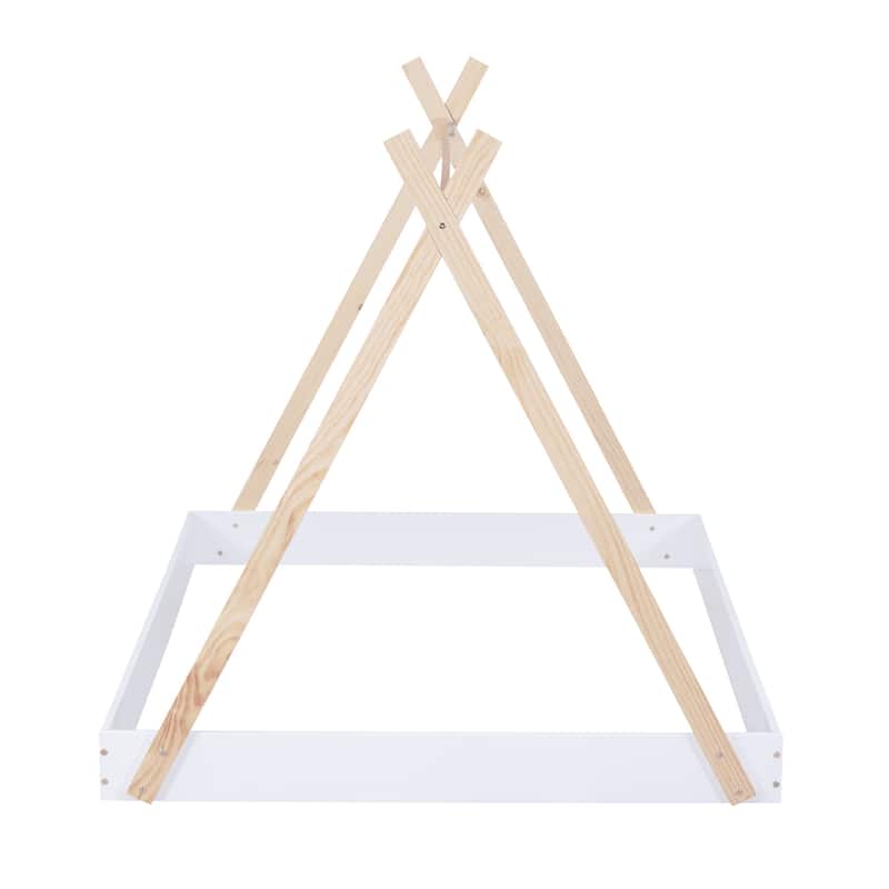 Sturdy Full Size Wooden Tent Bed for Kids with Low Platform and Creative Play Space