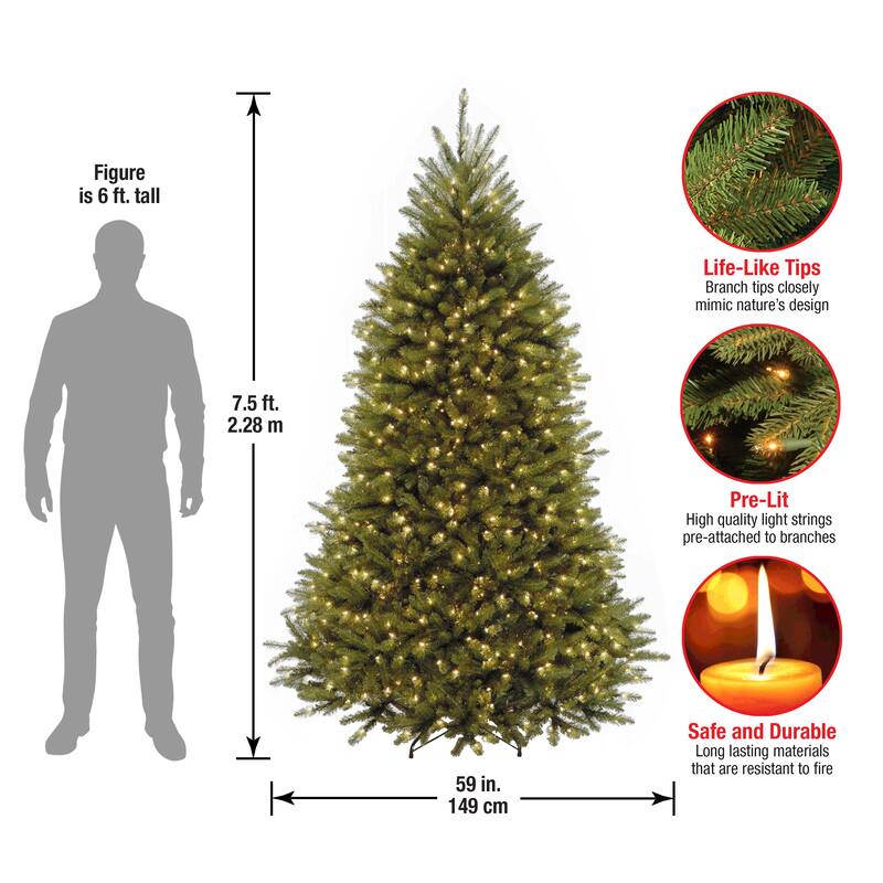 National Tree Company 7.5 ft. Dunhill Fir Artificial Christmas Tree with 750 Clear Lights - 7.5 Foot