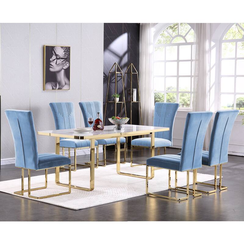Velvet Dining Chairs with High Back and Polished Metal Legs