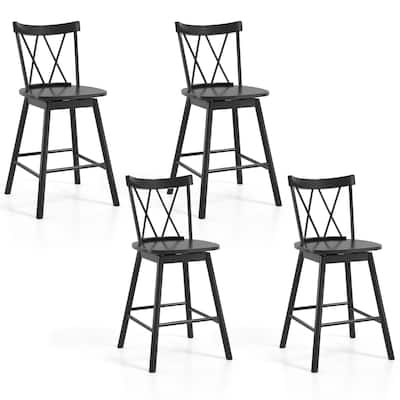 Gymax Windsor Bar Stool Set of 4 24'' Swivel Rubber Wood Dining Chairs