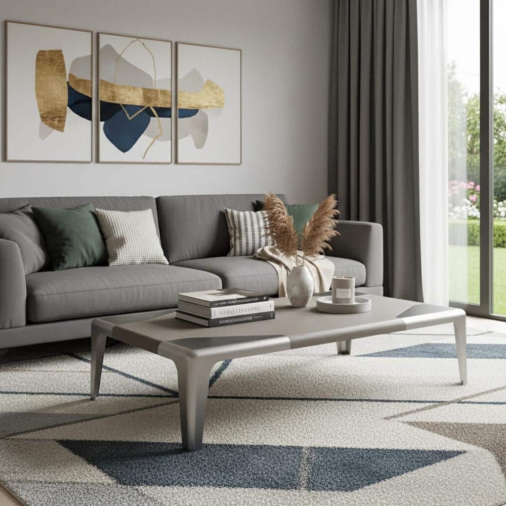 HomeRoots 57" Light Gray and Silver Wood and Stainless Steel Coffee Table - 57.00 in. x 14.00 in. x 32.00 in.