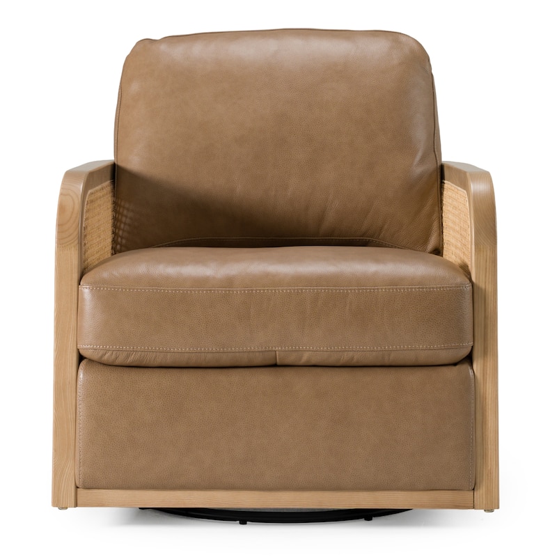 Divani Casa Danson Modern Tan Leather & Wicker Swivel Accent Chair