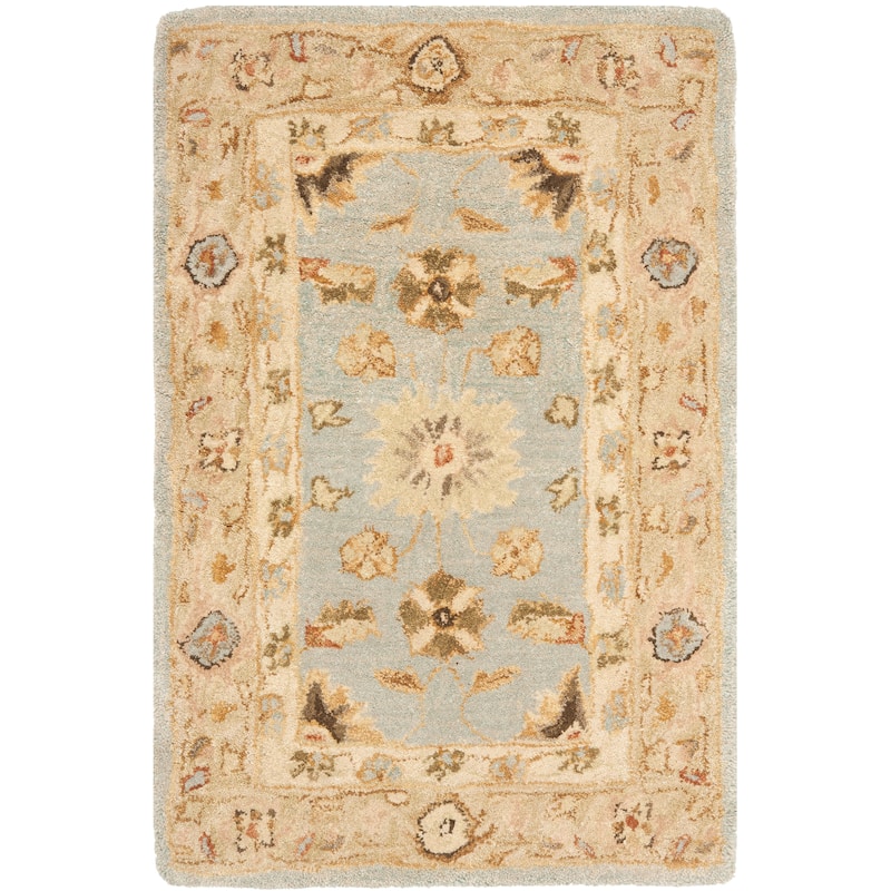 SAFAVIEH Handmade Anatolia Ibala Traditional Hand-spun Wool Rug - 2' x 3' - Light Blue/Sage