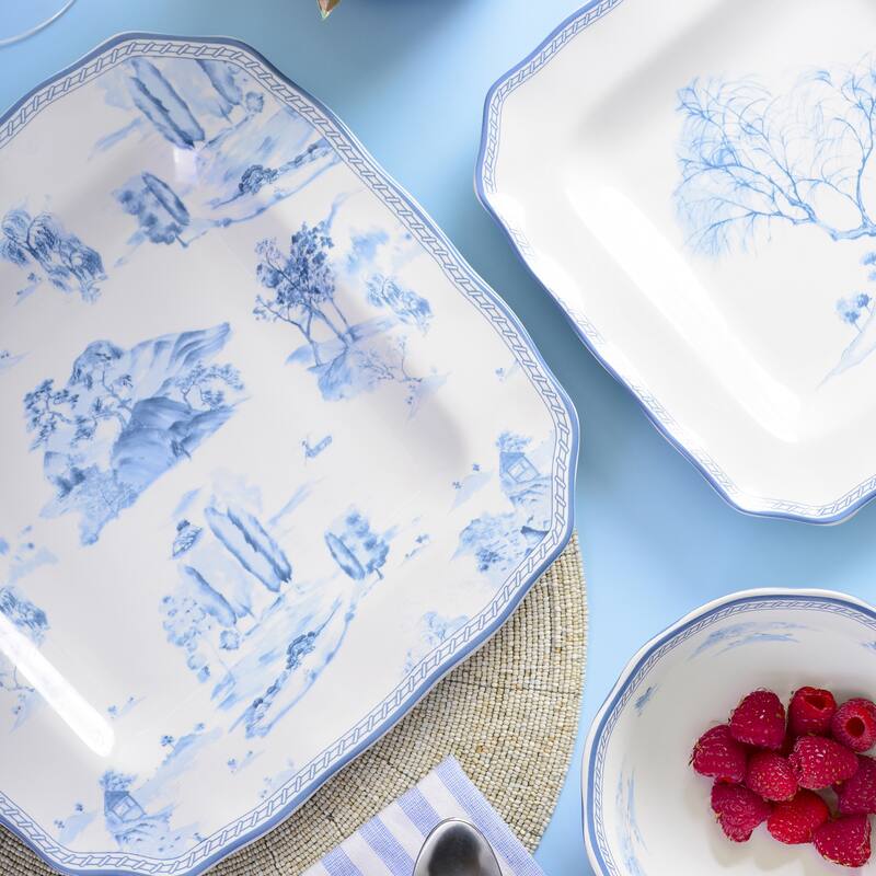 Scenic Toile Blue Porcelain 12 Pc Dinnerware Set