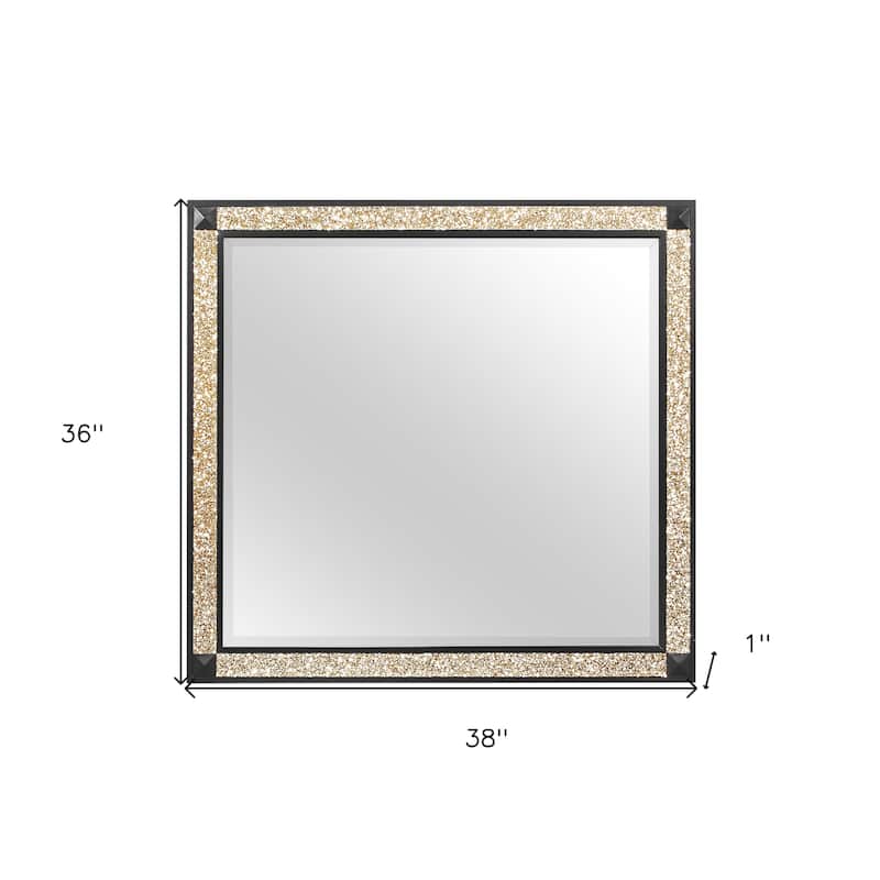 HomeRoots 36" Black And Gold Faux Crystal And Wood Dresser Mount Framed Mirror - 38.00 in. x 36.00 in. x 1.00 in.