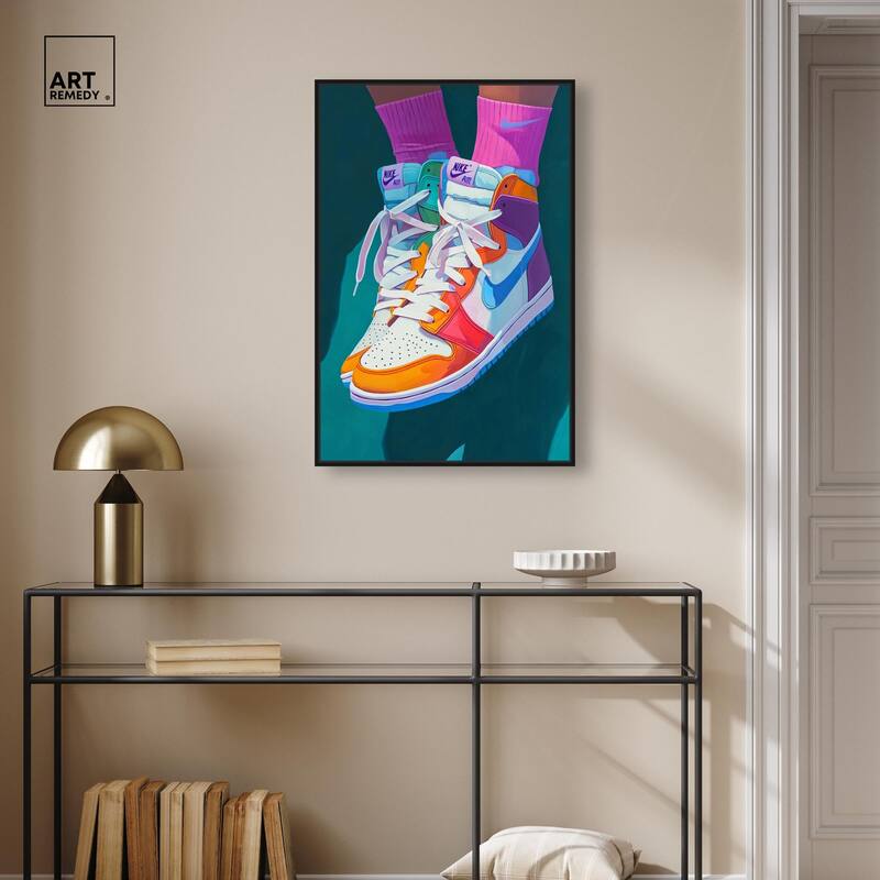 Colorful Sneaker Jump Canvas by Art Remedy