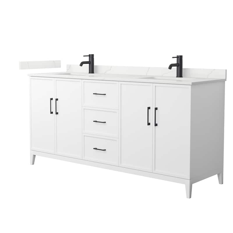 Elan 72-inch Double Vanity, Single Hole Quartz Top - White, Black Trim, Giotto Quartz Top