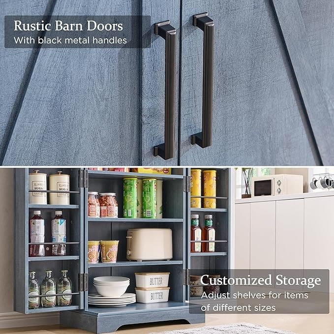 47" Farmhouse Kitchen Pantry, Storage Cabinet with Barn Doors