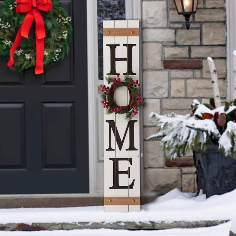 Glitzhome 42"H Porch Sign with 3 Interchangeable Floral Wreaths for Fall Thanksgiving
