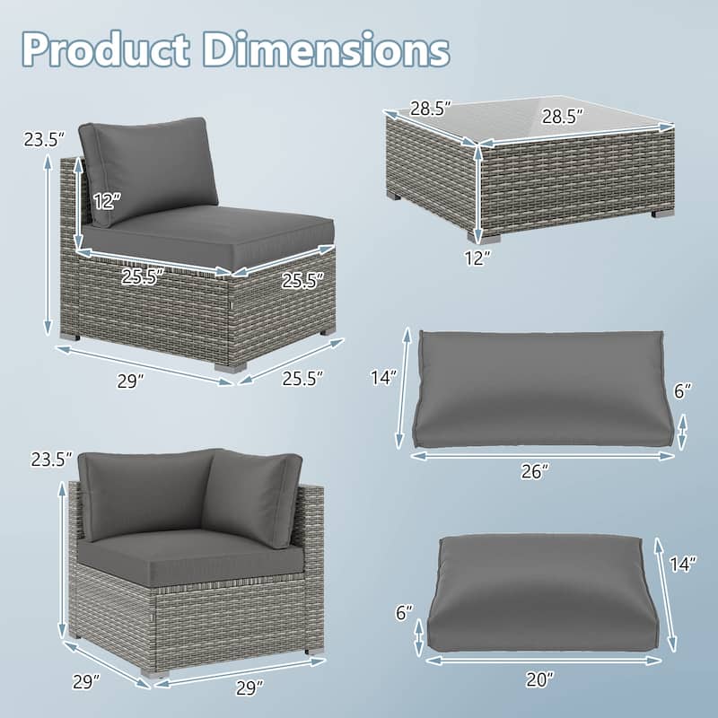 Gymax 10PCS Sectional Sofa Couch PE Rattan Conversation Set