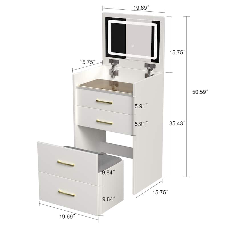 3 In 1 Vanity Desk with Mirror,Glass Desktop and 3 Drawers