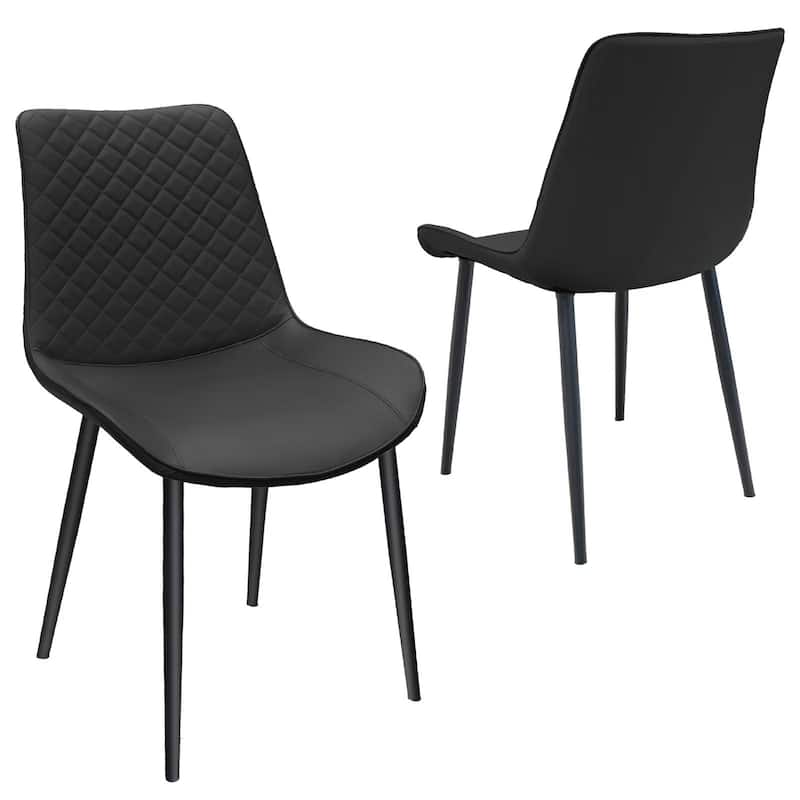 PU Leather Dining Chair Set of 2 with Metal Legs for Kitchen, Restaurant, Living, Meeting Room - Black