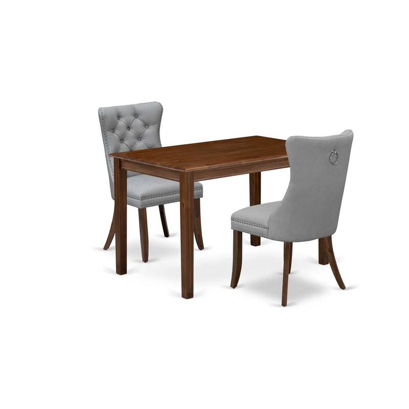 HomeStock 3-Pc Antique Walnut Finish Rectangular Solid Wood Top Dining Table Set