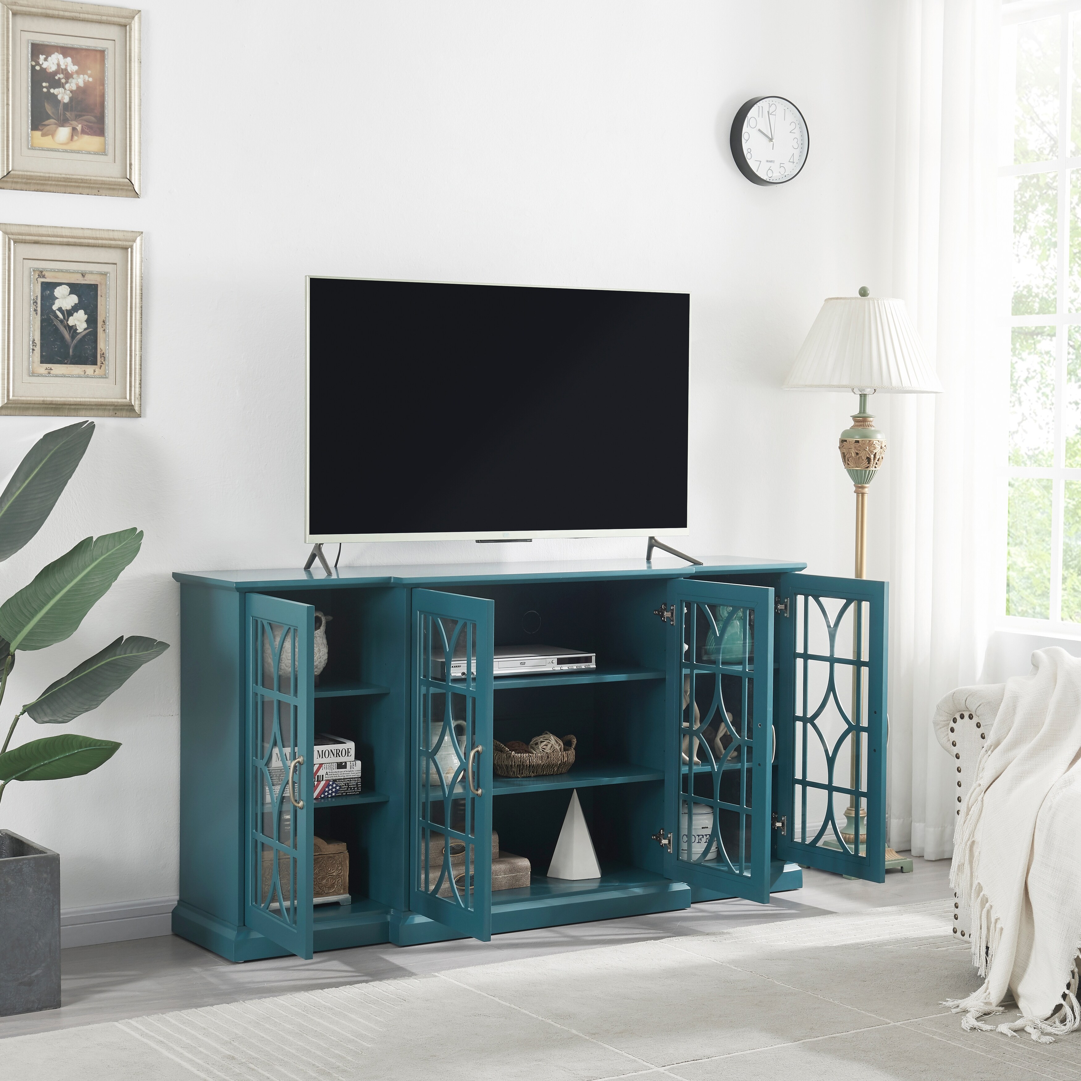 Multifunctional Teal Blue TV Stand Storage Buffet Cabinet with