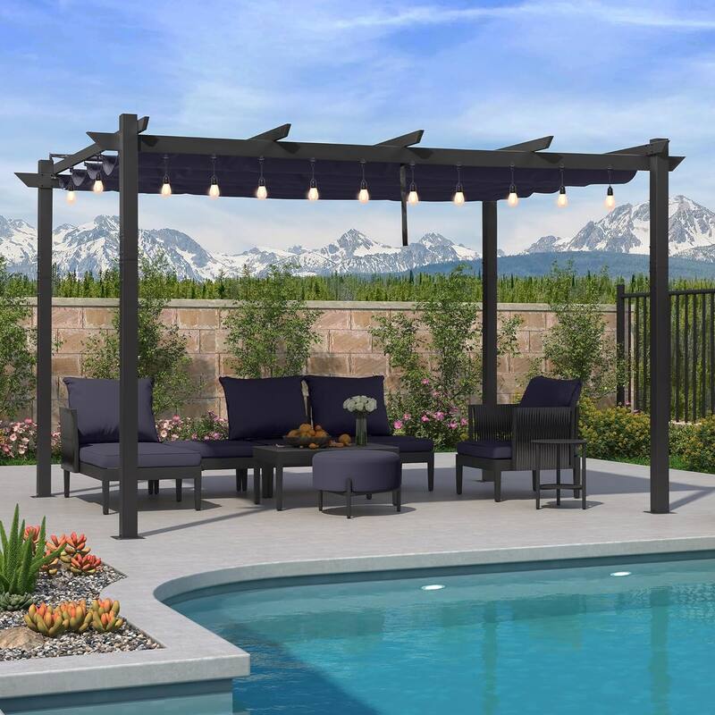 PURPLE LEAF Gazebo Outdoor Retractable Aluminium Grape Trellis Pergola with Extra Top Roof for Patio