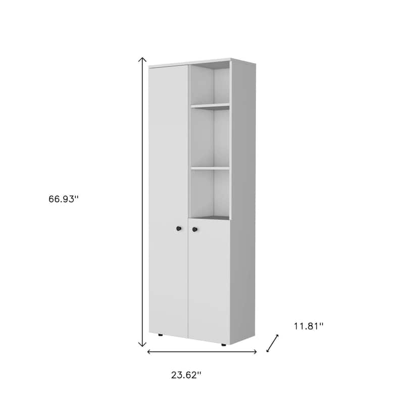 HomeRoots 67" White Wood Two Door Pantry Or Storage Closet - 23.62 in. x 66.93 in. x 11.81 in.