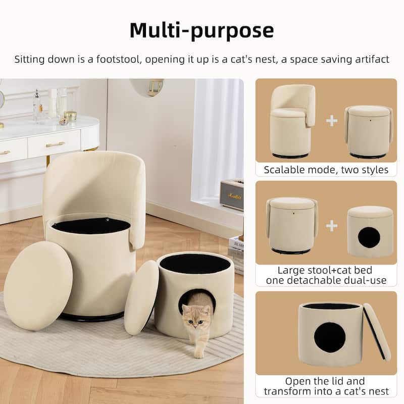 Stylish Upholstered Barrel Chair: 360°Swivel Vanity Stool for Bedroom & Dining Chair, Built-in Storage, Soft Padded Accent Seat