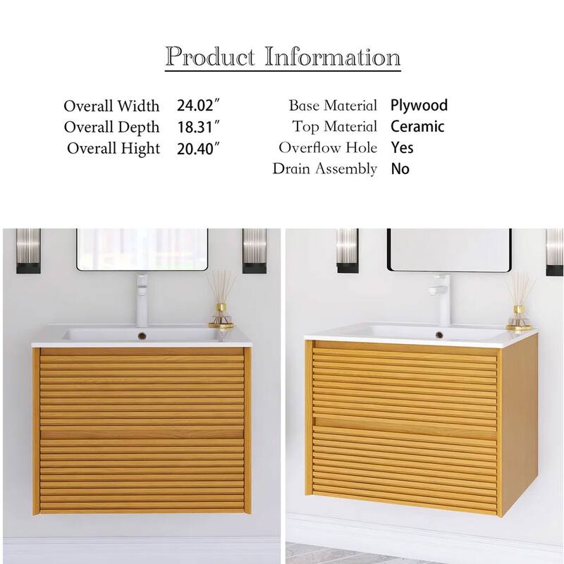 Wall-Mounted Bathroom Vanity with White Ceramic Sink