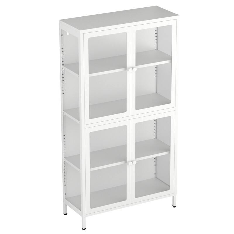 Storage Cabinet with 4 Glass Doors, Modern Sideboard Cabinet with Adjustable Shelves & Steel Feet, Accent Cabinet for Kitchen