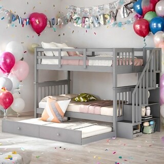 Twin-Over-Twin Bunk Bed with Twin size Trundle for Bedroom, Dorm, Adults