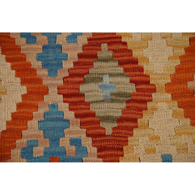 Hand Woven Oriental 100% Wool Carpet Southwestern Geometric Oranges & Rust Kilim Area Rug - 9' 9'' X 6' 8''