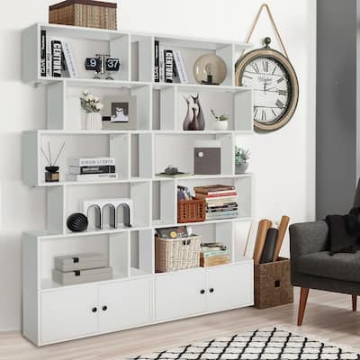 Gymax 2PCS 6-tier Geometric Bookcase S-shaped Z-shelf Bookshelf