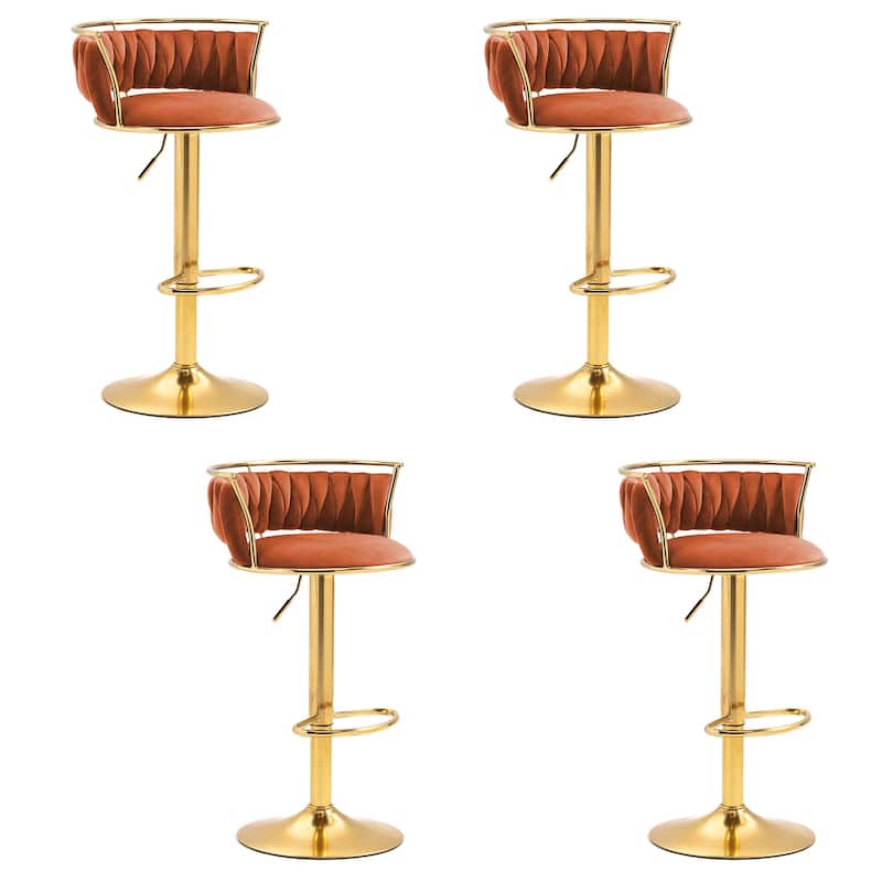4 Set Modern Velvet Adjustable Swivel Bar Stools with Metal Frame