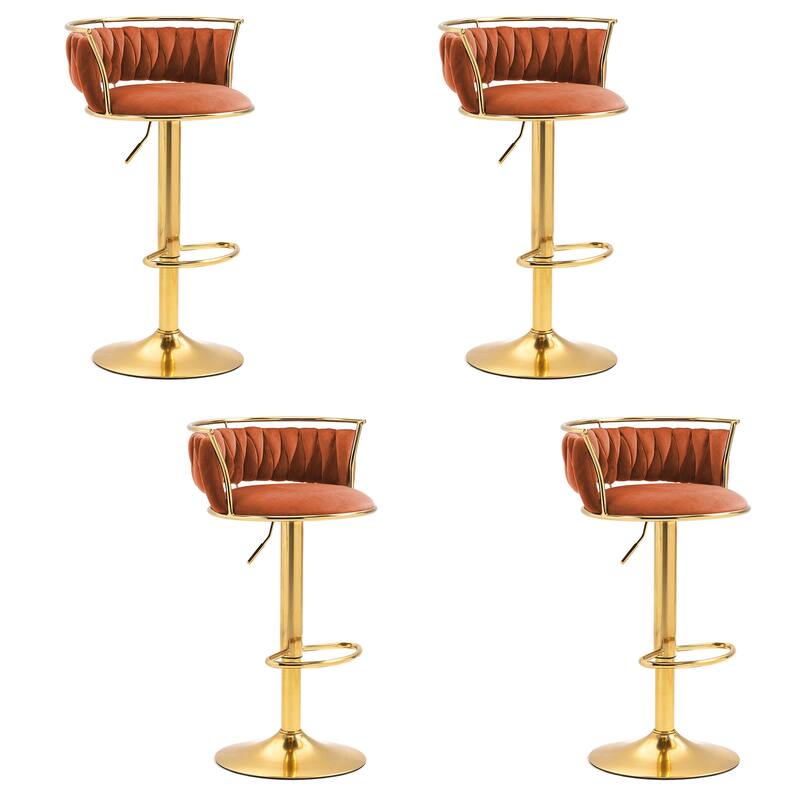 Velvet Upholstered Adjustable Bar Stool Swivel Counter Chair Set of 2