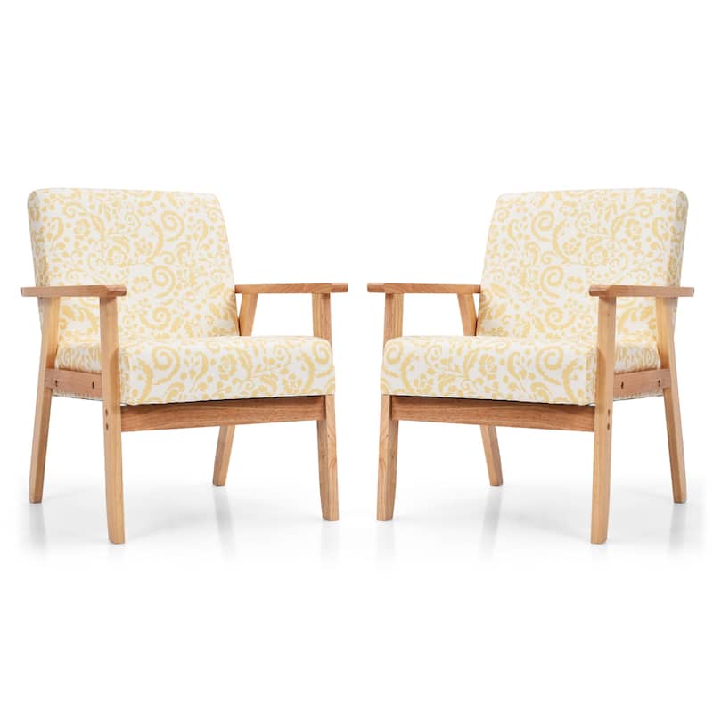 Gymax 2PCS Accent Armchair Upholstered Chair Home Office w/ Wooden - 25'' x 26.5'' x 32''