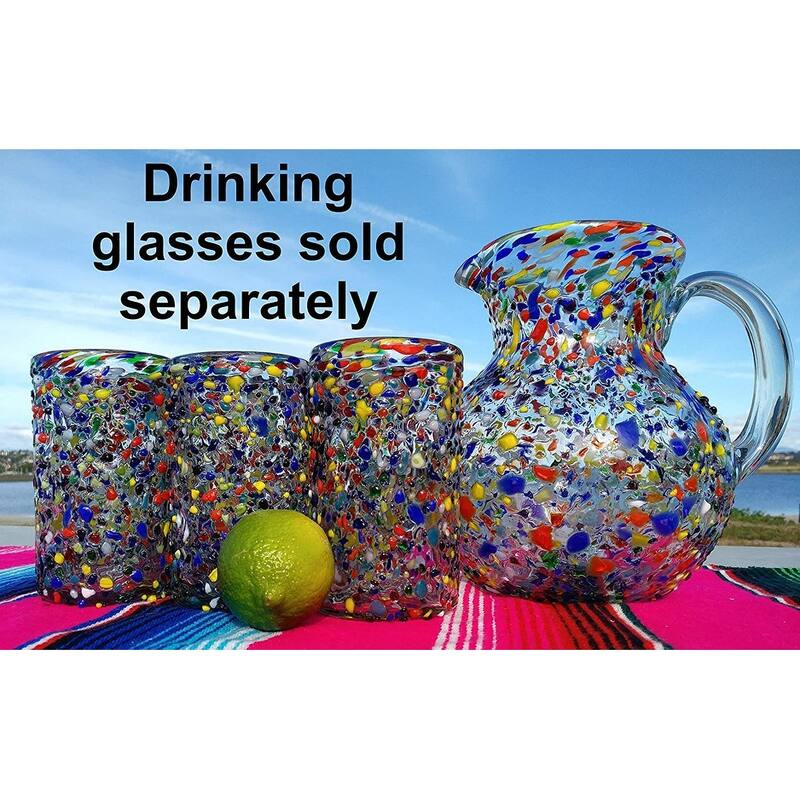 Dos Suenos Mexican Hand Blown Glass Pitcher - Confetti Rock Design (84 oz)