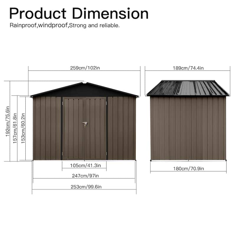 GDFStudio - Nolan Compact 6x8 FT Metal Garden Shed with Hinged Door and Apex Roof