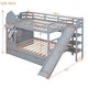 preview thumbnail 3 of 9, Full-Over-Full Bunk Bed with 2 Drawers, Castle Style Bed with 3 Storage Shelves, Storage Bed with Slide, Gray