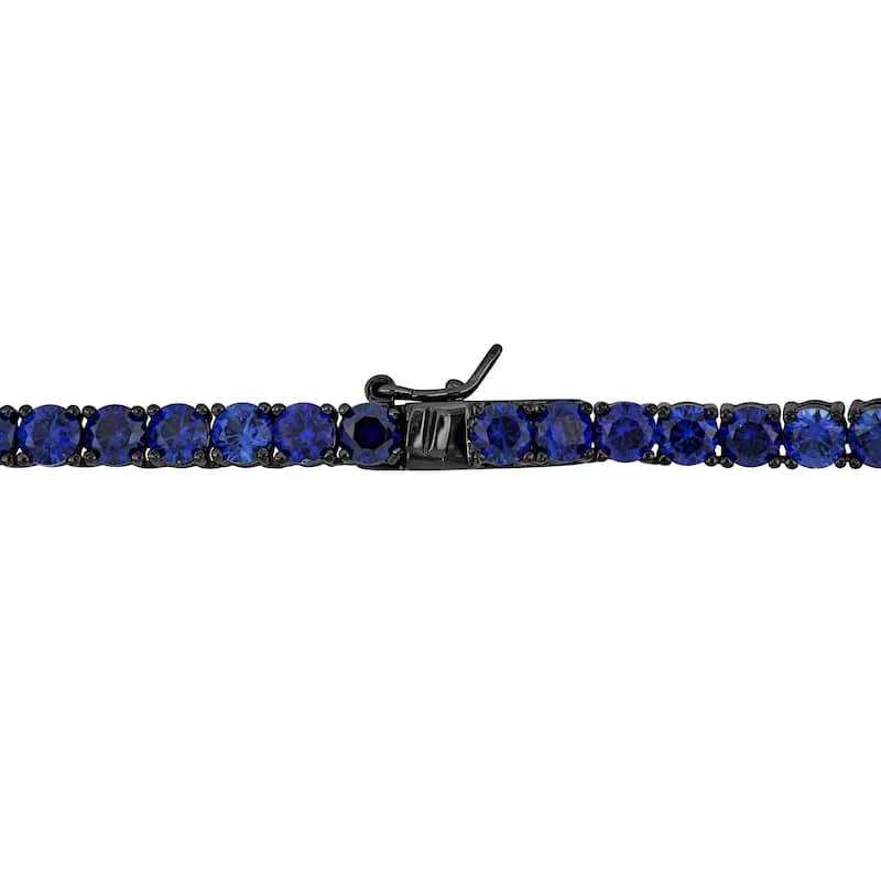 Miadora 40ct Created Blue Sapphire Men's Necklace in Black Rhodium Sterling Silver- 20 in